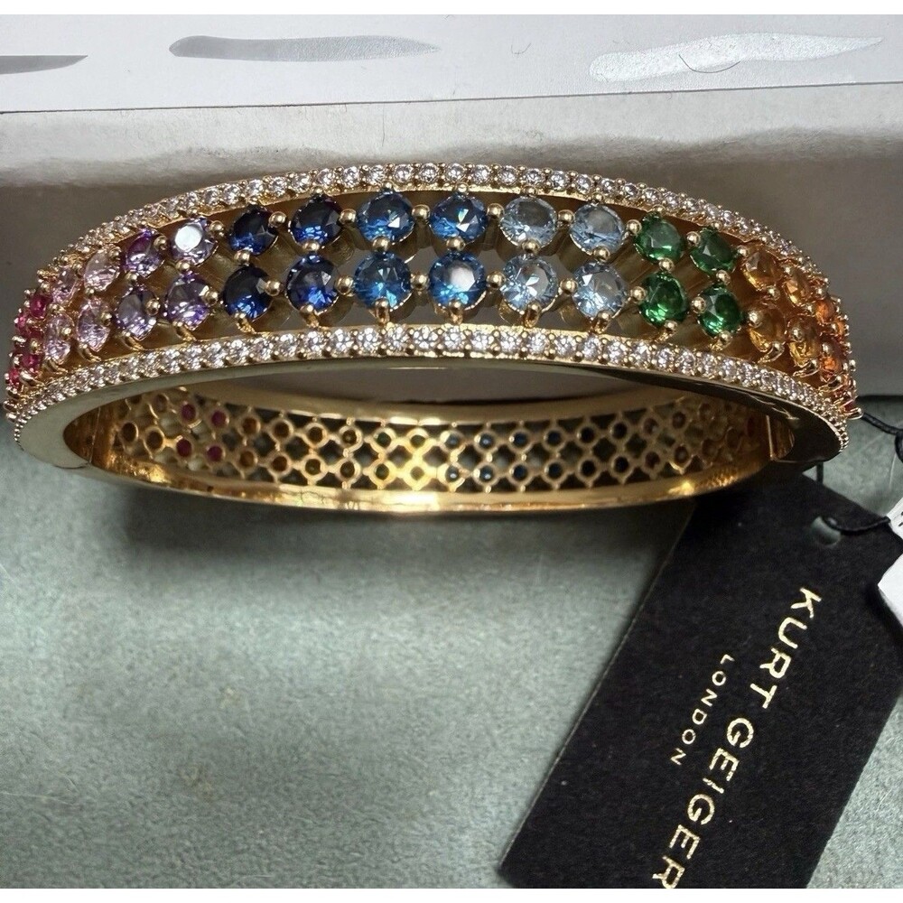 KURT GEIGER London Multicolor Rainbow Pavé Crystal Gold Bangle Southbank NWT